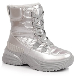 Damen-Schnür-Schneestiefel metallisch silber Potocki
