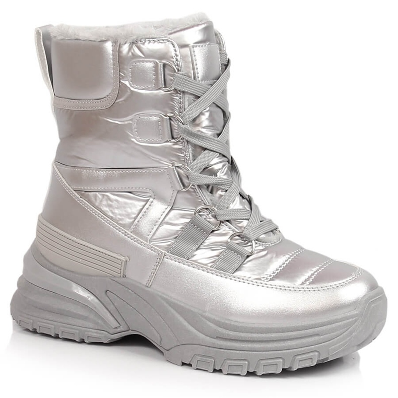 Damen-Schnür-Schneestiefel metallisch silber Potocki silber-