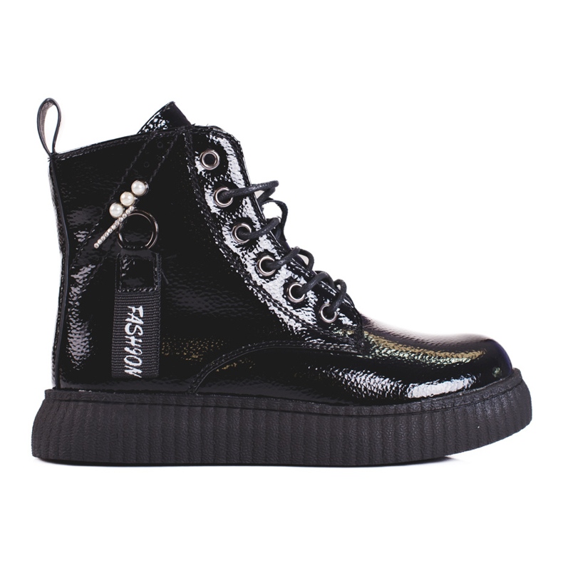 Mädchenstiefel aus Lackleder auf der Shelovet-Plattform schwarz