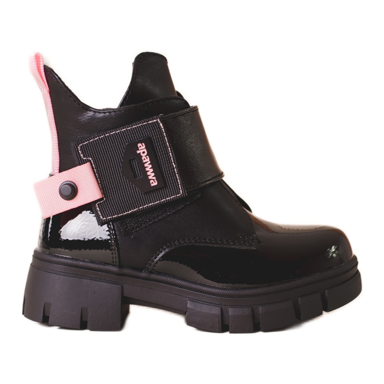 Schwarze Lackstiefel für Mädchen mit pinkfarbenen Shelovet-Einsätzen rosa