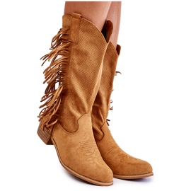 PG2 Cowboystiefel aus Wildleder für Damen mit Fransen Camel Haddy braun