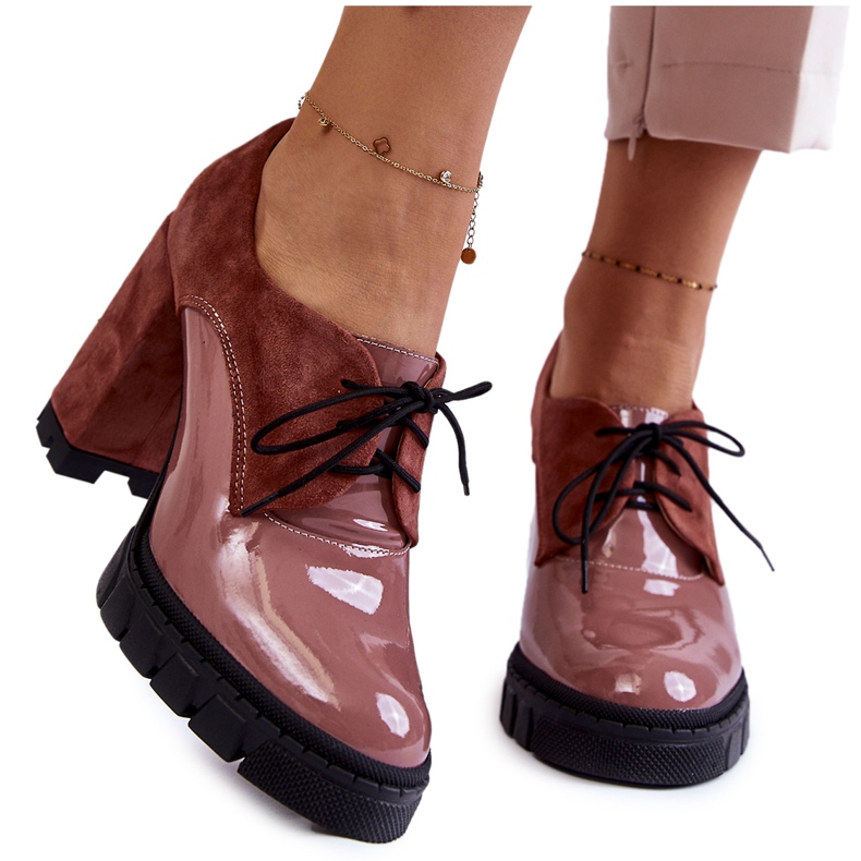 PA2 Modischer Wildleder-Lackstiefel auf dem pinkfarbenen Carisa-Plateau rosa