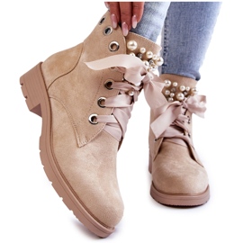 FB2 Wildleder warme Stiefel mit Reißverschluss mit Perlen Beige Raiso