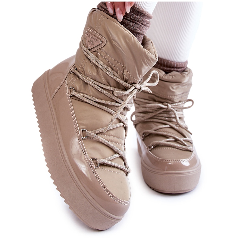 PM1 Modische Schneestiefel zum Schnüren für Damen Beige Carrios
