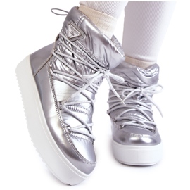 Modische silberne Schnür-Schneestiefel für Damen