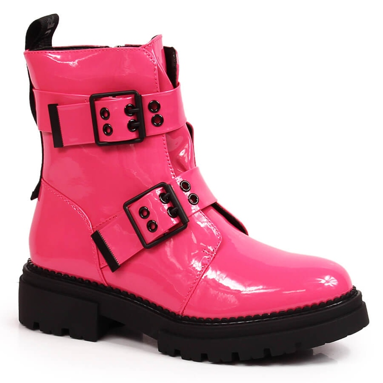 Warme Damenstiefel mit Schnallen fuchsia Laura La.Fi rosa