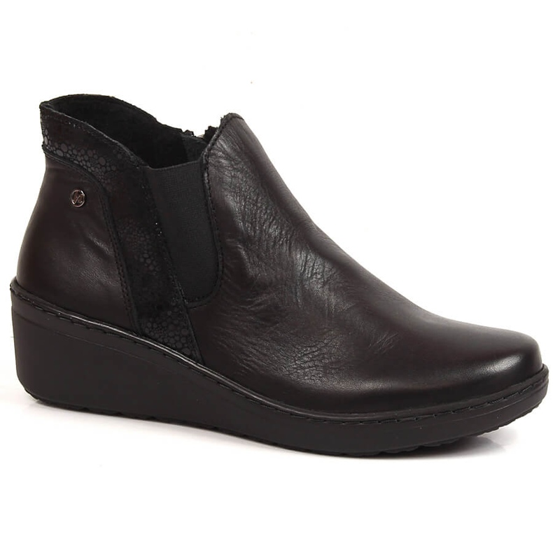 Bequeme schwarze warme Keilstiefel für Damen Helios 596