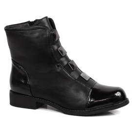 Schwarze Stiefel für Damen mit einem Ornament aus gefütterter schwarzer Sabatina