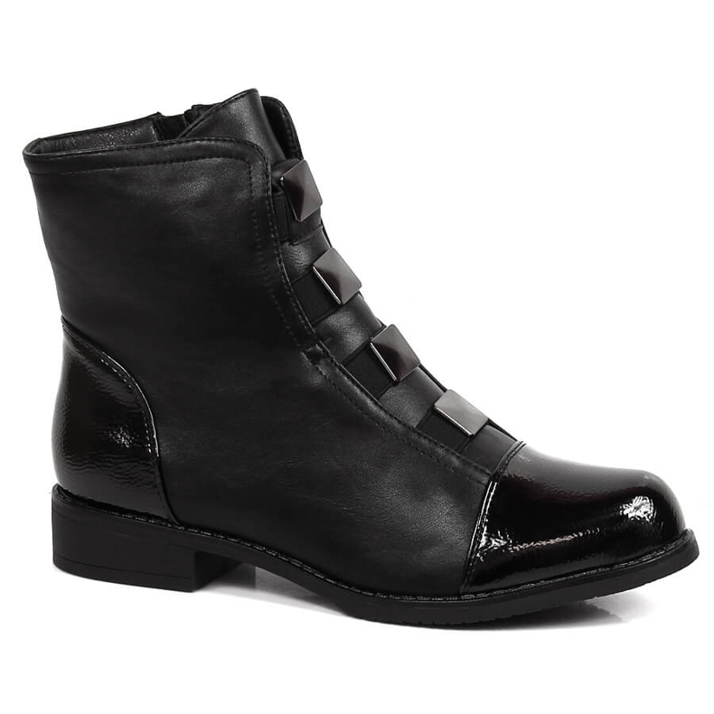 Schwarze Stiefel für Damen mit einem Ornament aus gefütterter schwarzer Sabatina