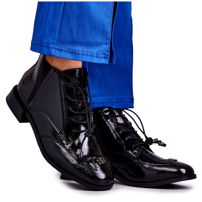 S.Barski Lackstiefeletten mit Verzierung, Schwarz