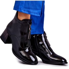 S.Barski Damen-Stiefeletten aus Lackleder mit Reißverschlüssen, Schwarz