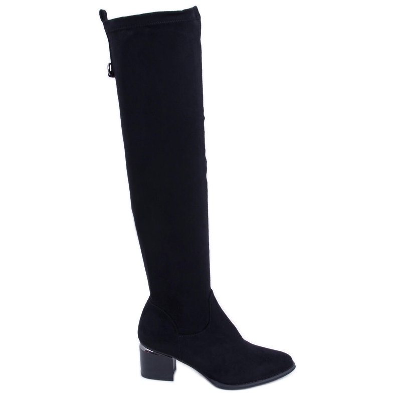 PA1 Gwen Schwarze Overknee-Stiefel mit niedrigem Absatz