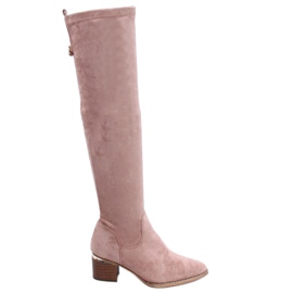 PA1 Gwen Beige Overknee-Stiefel mit niedrigem Absatz