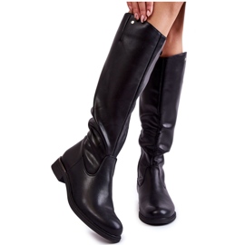 Sergio Leone Damen-Stiefel aus Leder mit flachem Absatz Schwarz Asturio