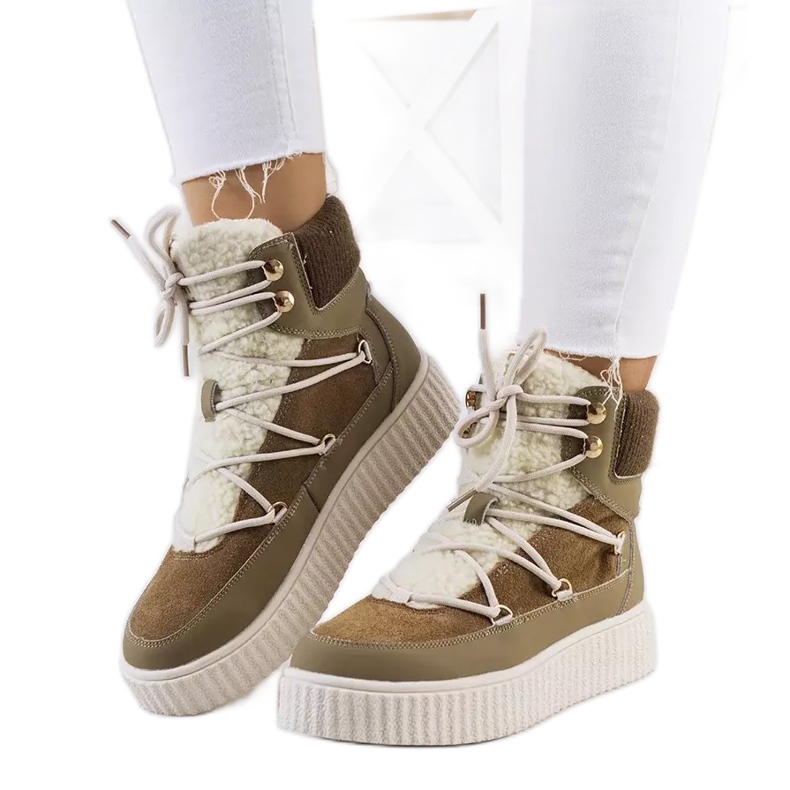 PA1 Grüne Damen-Schneestiefel von Laursen beige braun khaki