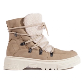 Beige Damen-Schneestiefel mit Schaffell