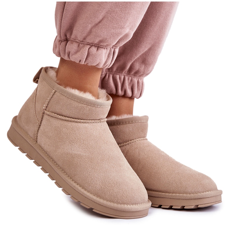 FS1 Niedrige Schneestiefel aus Wildleder für Damen Hellbeige Shelie