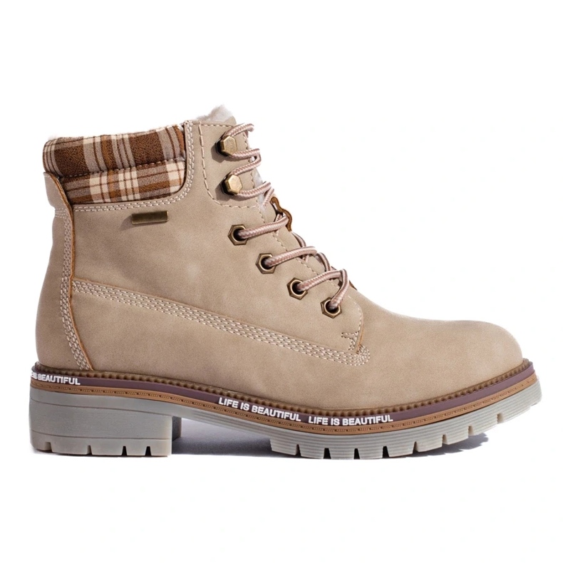 Shelovet beige Wanderschuhe für Damen aus ökologischem Leder braun