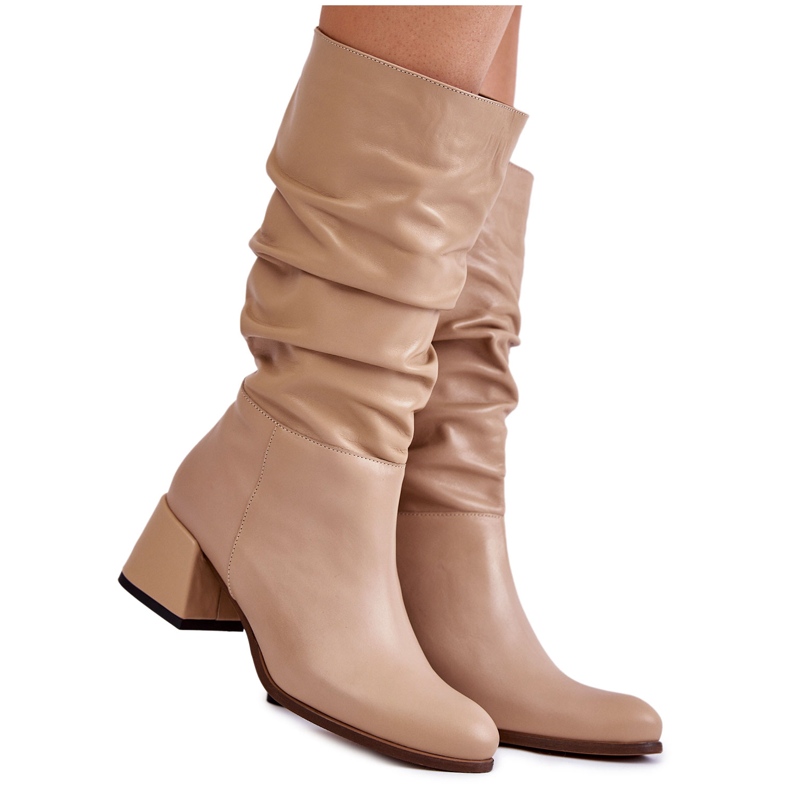 PA2 Plissee-Lederstiefel für Damen Beige Alfra