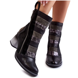 Hoher Damen-Lederstiefel Maciejka 05647-01 Schwarz grau
