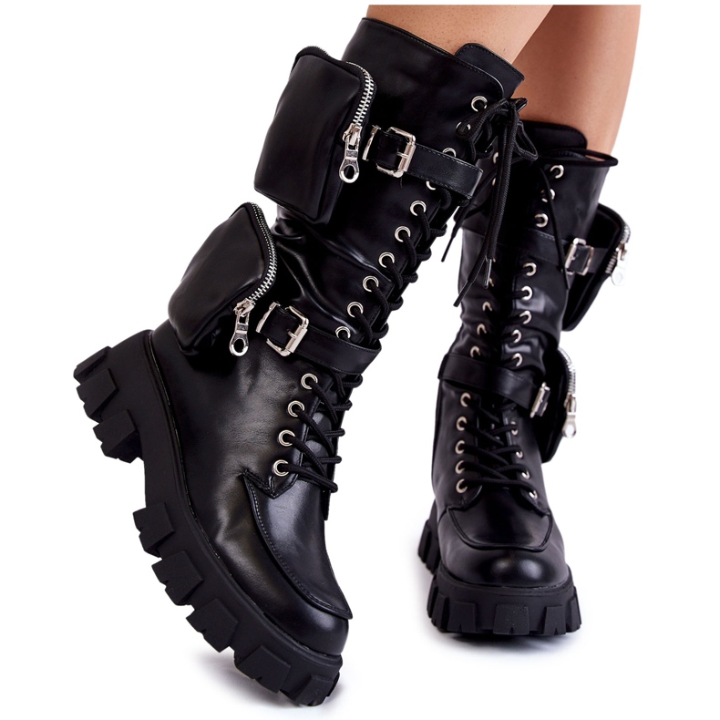 PG2 Damen-Schnürstiefel mit Nieren Schwarz Mirrano