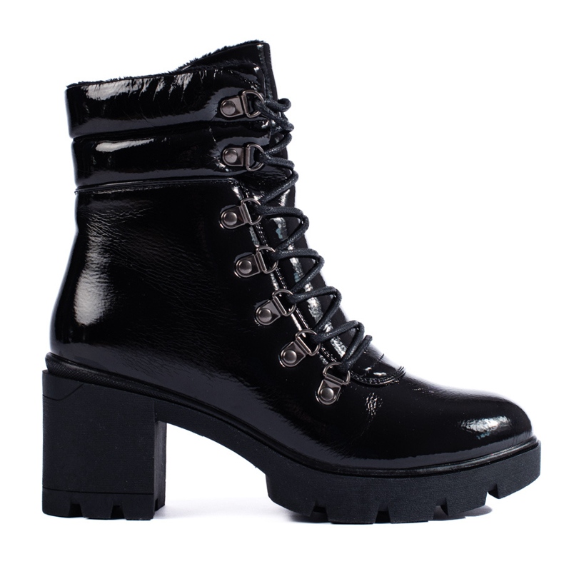 Isolierte Damen-Arbeiterstiefel aus ökologischem Lackleder schwarz