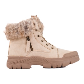 Beige Damenstiefel mit Shelovet-Pelz