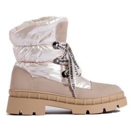 Beige Schneestiefel für Damen mit Fell