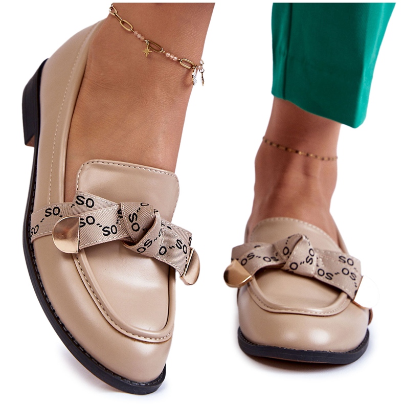 WS1 Lederhalbschuhe für Damen mit beiger Dayes-Schleife