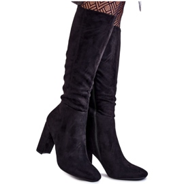 PA1 Warme Wildlederstiefel mit Absatz Schwarz Obsessiv