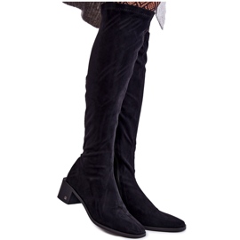 Vinceza Overknee-Stiefel aus Wildleder für Damen Schwarz Hessa