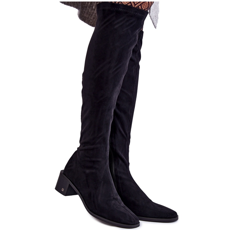 Vinceza Overknee-Stiefel aus Wildleder für Damen Schwarz Hessa