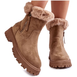 Vinceza Beige Rezan Wildlederstiefel mit Fell und Reißverschluss