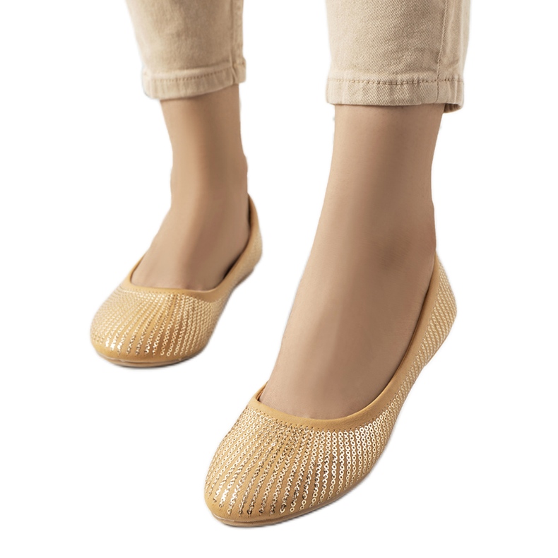 PA1 Braune Pailletten-Ballerinas von Hirane beige golden