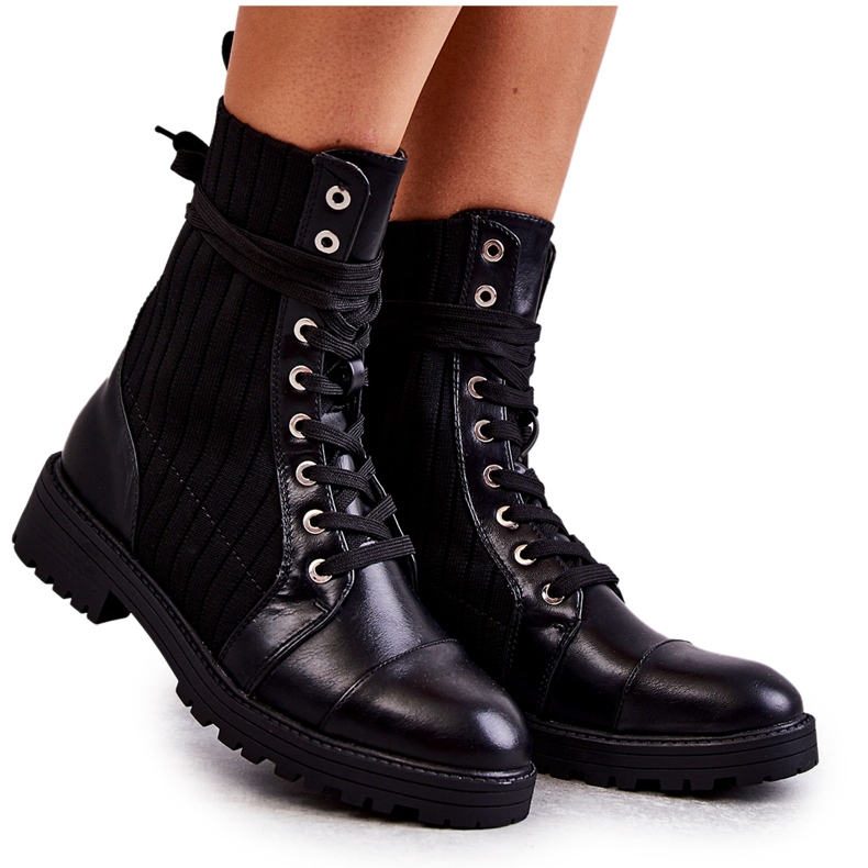 PG1 Damenstiefel mit Socke gebunden Schwarz Livaro