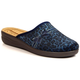 Bequeme marineblaue Inblu-Hausschuhe für Damen mit Leopardenmuster