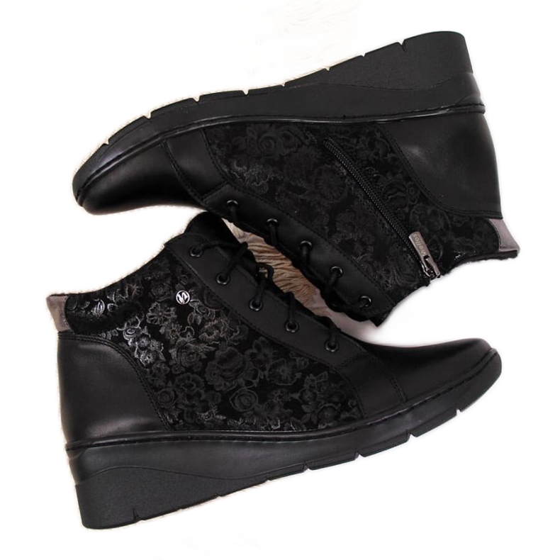 Lederstiefel mit Keilabsatz Helios W H537 schwarz