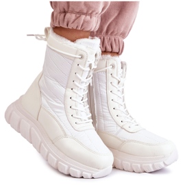 Vinceza Damen-Schnür-Schneestiefel auf der Plattform Weiß und Beige Anubi