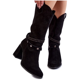 Lewski Shoes Damen Wildleder High Heel Stiefel Lewski Schuhe 2934 / B Schwarz