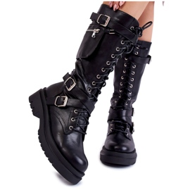 PA1 Lange Damenstiefel mit Nierenreißverschluss Schwarz Joelle