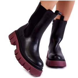 Damen-Plateau-Worker-Stiefel Schwarz-Weinrot Aliana
