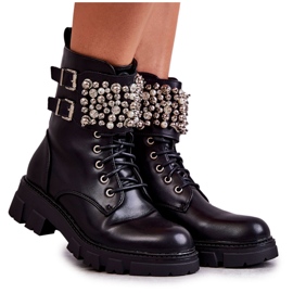 PG1 Damen Booties mit Ornamenten gebunden schwarz Leonese