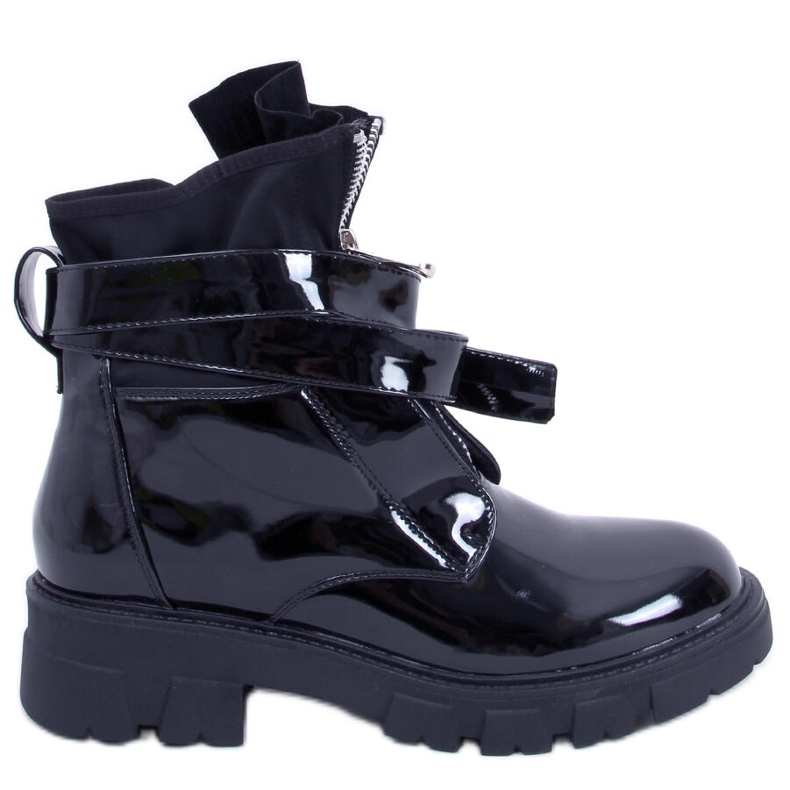 BM Fray Black flache lackierte Stiefel schwarz