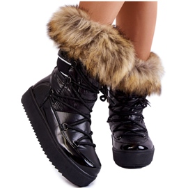 PA1 Schnür-Schneestiefel für Damen mit Fell Schwarz Shannon