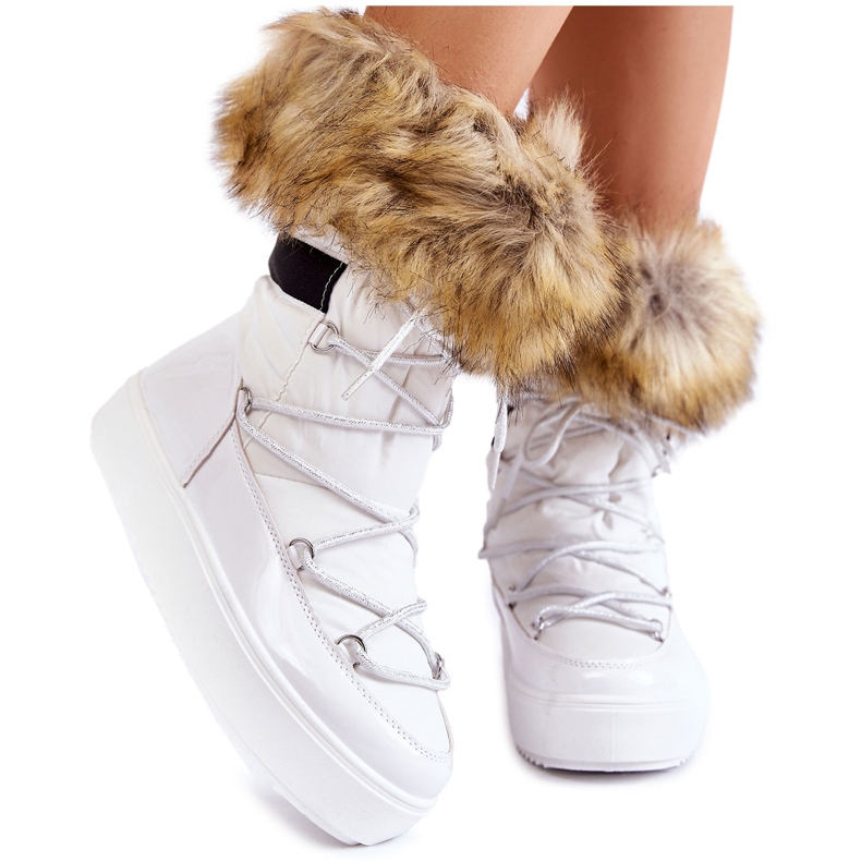 Weiße Shannon-Schnür-Schneestiefel für Damen