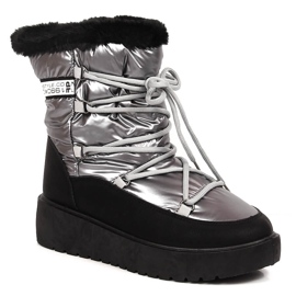 Silberne warme Winterstiefel für Damen mit Schnürung Filippo silber-