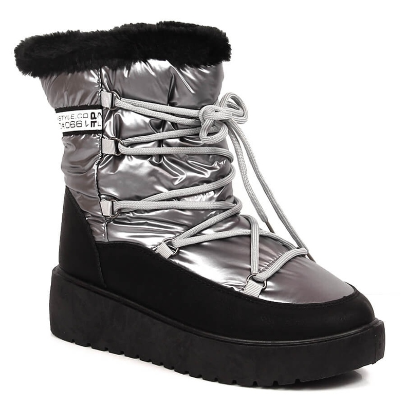 Silberne warme Winterstiefel für Damen mit Schnürung Filippo silber-