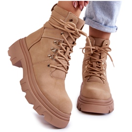 Warme Schnürstiefel aus Leder Beige Merisha