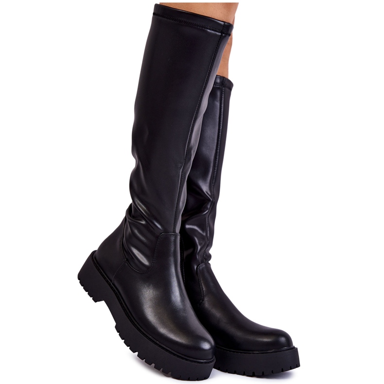 Sergio Leone Lederstiefel für Damen auf der schwarzen Aretha-Plattform