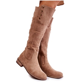 S.Barski Wildleder warme Stiefel auf einem flachen Absatz Beige Laura